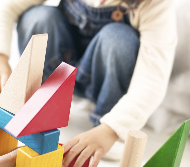 Girl Playing With Building Blocks